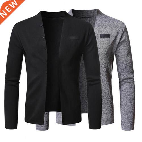2021 Casual Simple Men Pure Color Knitted Sweater Jacket Aut