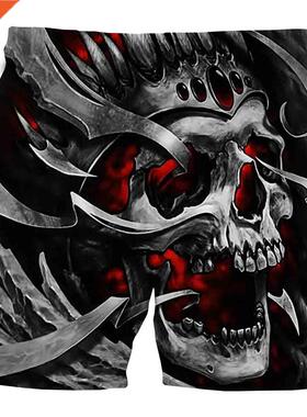 Men's Casual Custom Short Pant Summer 3D Skull Print