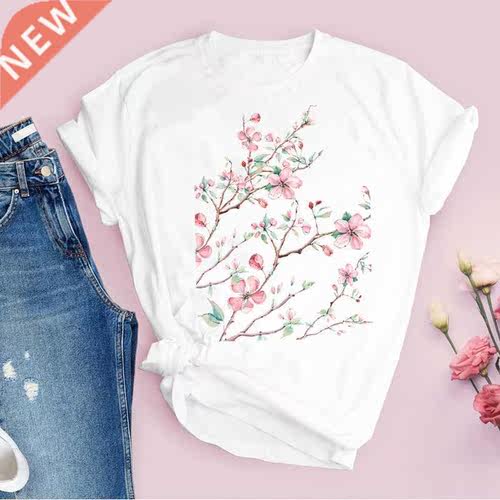 Women Graphic Flower Floral Fashion Casual Cute 90s Style V