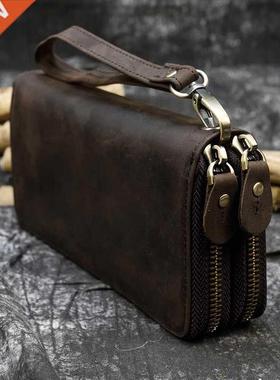 MAHEU Crazy Horse Leather Purse for Men Clutch Purse Double