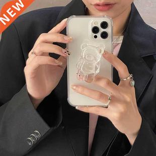 Cute 3D Cartoon Bear Transparent Ring Holder Stand Phone Cas