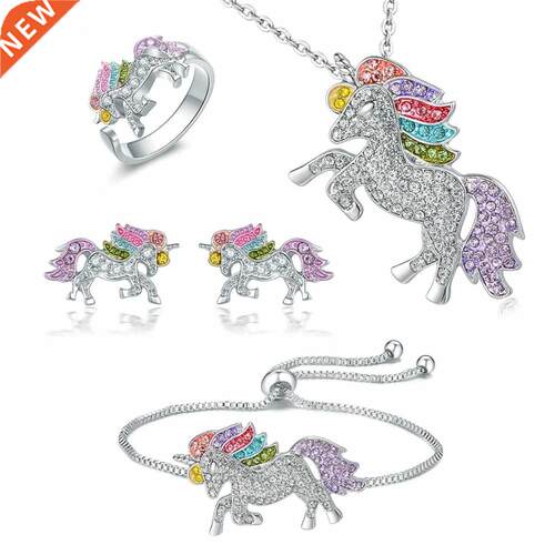 Luxury Crystal Unicorn Rings Necklace Bracelet Earrings Jewe