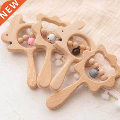 1PC Baby Wooden Rattle Beech Animal Hand Teething Wooden Rin