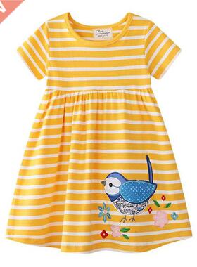 Jumping Meters Yellow White Striped Cartoon Dress Applique A
