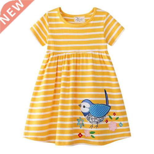 Jumping Meters Yellow White Striped Cartoon Dress Applique A