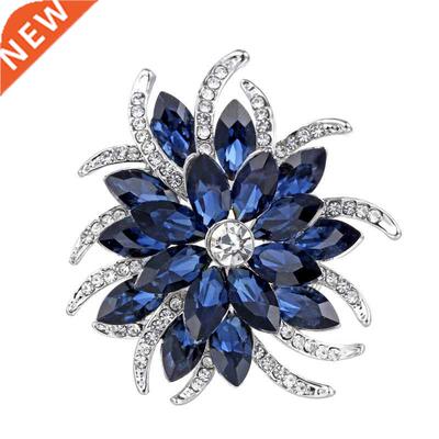 Crystal Flower Brooch Pins Women Deep Blue Flower Broches Pl