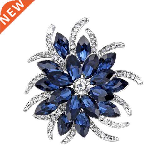 Crystal Flower Brooch Pins Women Deep Blue Flower Broches Pl