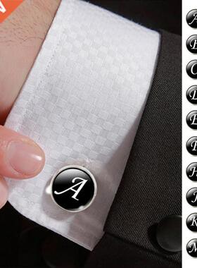 Men's Fashion A-Z Single Alphabet Cufflinks Silver Color Let