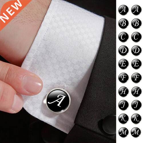 Men's Fashion A-Z Single Alphabet Cufflinks Silver Color Let