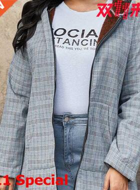 Xl-4xl Plaid coat for ladies plus cashmere大码秋冬格子女外套