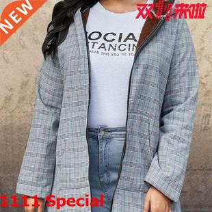 Xl-4xl Plaid coat for ladies plus cashmere大码秋冬格子女外套