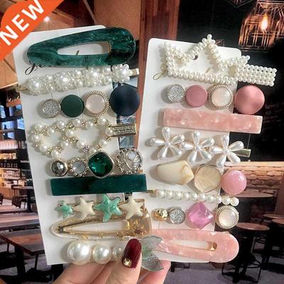 1 Set Acrylic Pearl Hair Barrettes Fashion Geometric Women H