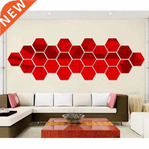 12Pcs/Set Hexagon Acrylic Mirror Sticker D Mirror Wall