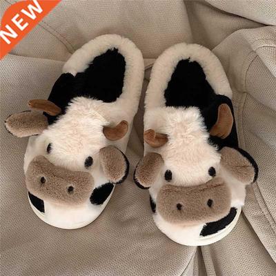 2022 Milk Cow Fluffy Fur Slippers Women Winter Warm Closed P
