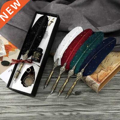 Vintage Calligraphy Pen Feather Dip Fountain Pen Sets Ink