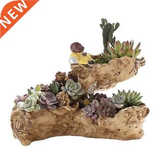Resin Succulent Flower Pot Driftwood Three-hole Stone Shape