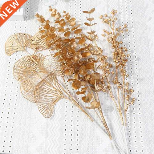 1PC Three-pronged Fan Leaf Netting Artificial Gold Ginkgo Eu