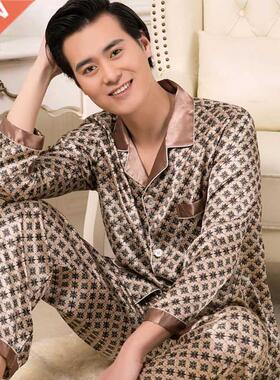 Silk Pijama Unit Men Spring Autumn Pajamas Set Satin Lounge