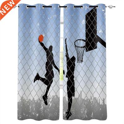 Basketball Slhouette Sports Wndow Curtan Bedroom Ktchen