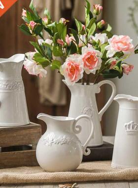 Relief ceramic milk jug single ear niche white vase decorati