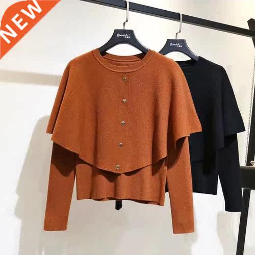 Women Elegant Autumn Winter knitted Vintage Sweater Cloak Pu