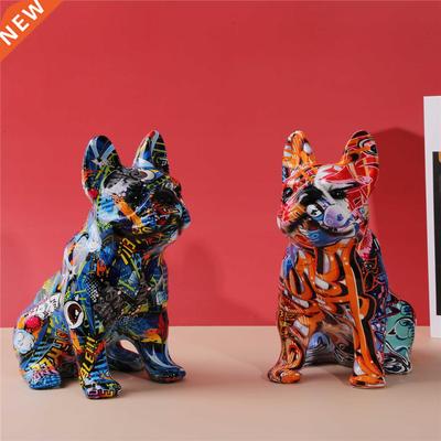 Nordic Painting Art Graffiti Bulldog Dog Creative Resin Craf