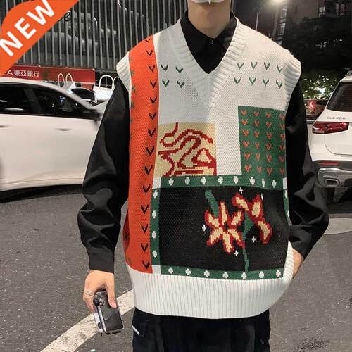 Sweater Vest Men Simple Patchwork Design Ins Retro College A