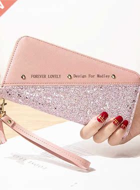 Fashion Women's Pu Leather Long Wallets Sequins Patchwork Gl