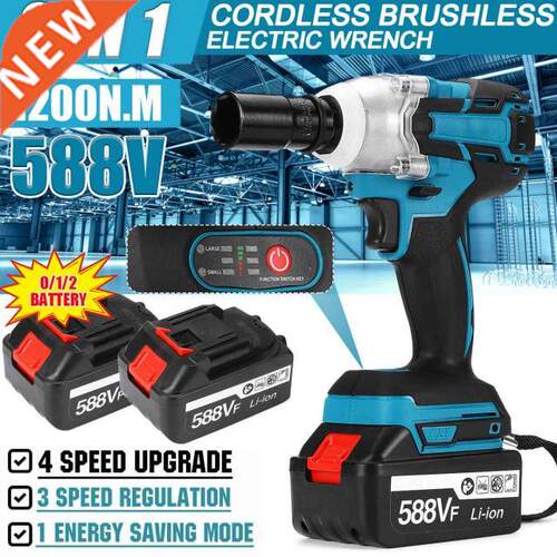 1200 N.M Brushless Electric Impact Wrench 588vf 1/2inch Powe