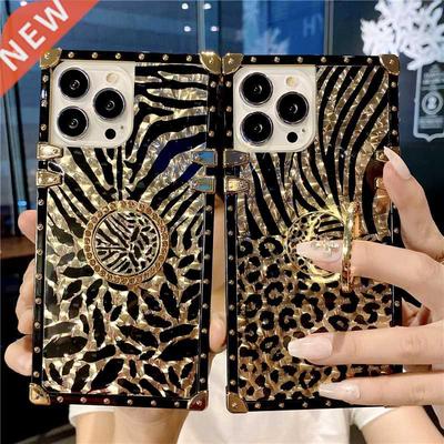 Luxury leopard feather diamond ring bracket square metal sho