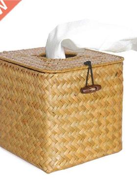 Vintage Handcraft Rattan Tissue Box Seagrass Napkin Holder
