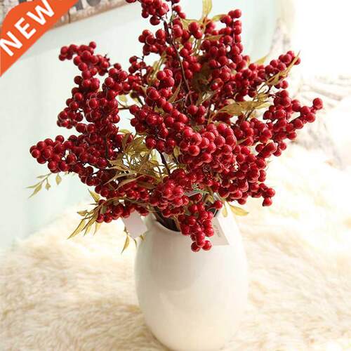 1Pc Christmas Red Fruit Berry Bean Bouquet Red Artificial Fl
