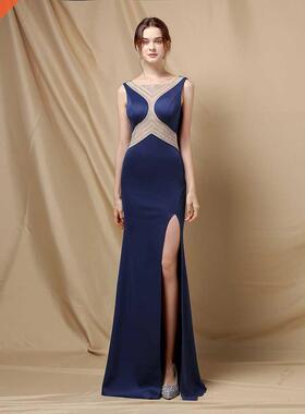 evening dress新娘敬酒服时尚长款红色鱼尾挂脖结婚宴会晚礼服裙