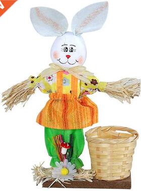 Easter Straw Bunny Bamboo Basket Desktop Ornaments Cute Rabb