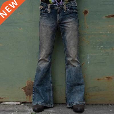 Men Flared baggy Jeans Bootcut Leg Pants Disressed Patchwork