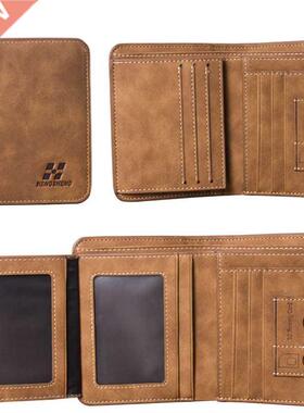 New Men's Wallet Short Frosted Leather Wallet Retro Three Fo