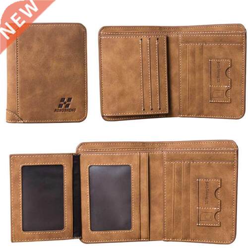 New Men's Wallet Short Frosted Leather Wallet Retro Three Fo