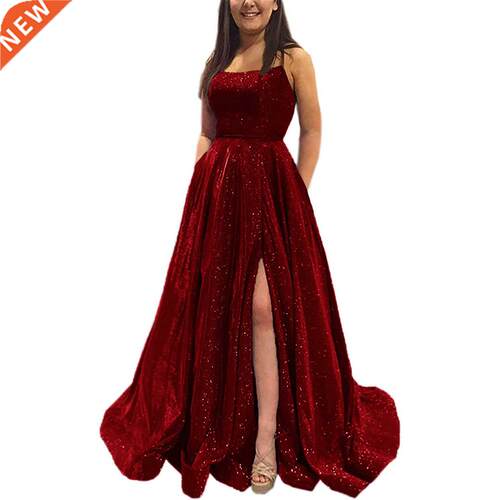Spaghetti Straps Evening Dresses Glitter Long