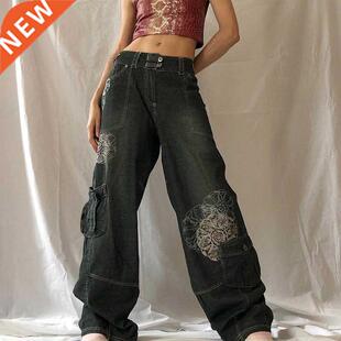 New Retro Graphic Print Y2K Baggy Jeans women Grunge pants H