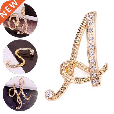 Women Men A-Z Letter Brooch Rhinestones Crystal Silver Color