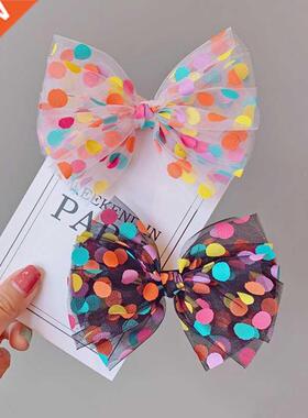 Colorful Dot Mesh Hair Bows for Girls Multi-layer Kids Hair