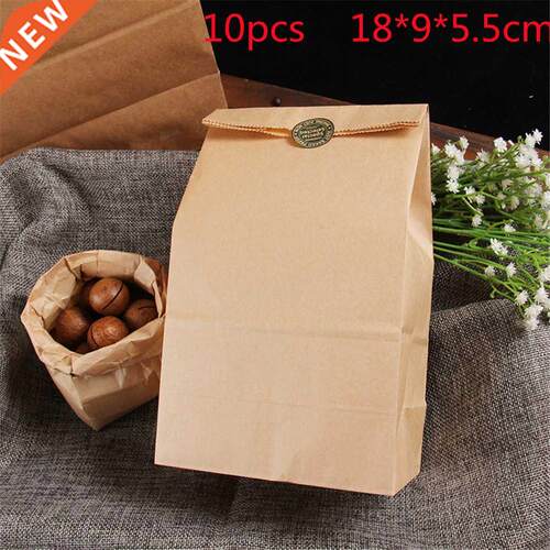 10pcs Brown Kraft Paper Bags Biscuits Packaging Wrapping Sup