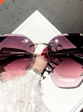 2022 Luxury Brand Design Vintage Rimless Rhinestone Sunglass