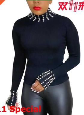 L-5xl Women's top with high collar and ottom秋冬大码女上衣