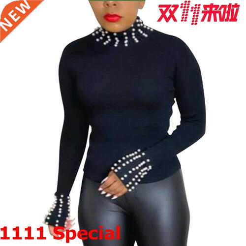 L-5xl Women's top with high collar and ottom秋冬大码女上衣
