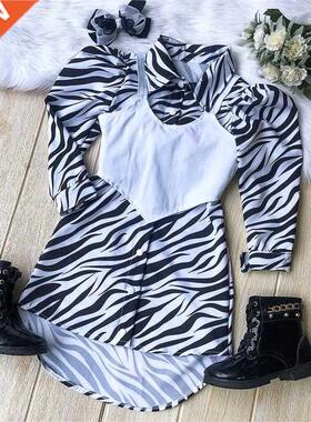 1-4Y Autumn Kids Girls Clothes Zebra Stripe Long Sleeve ir