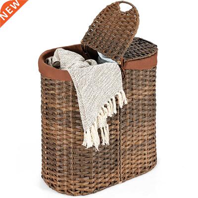 Costway Handwoven Laundry Hamper Laundry Basket w/2