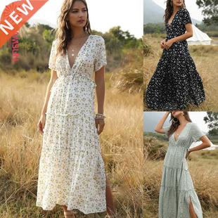 2022 women summe beach int dess 波西米亚沙滩裙碎花连衣裙
