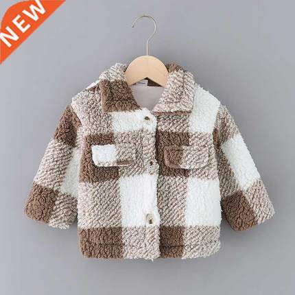PatPat Toddler Girl Plaid Lapel Collar Button Design Coat Ja