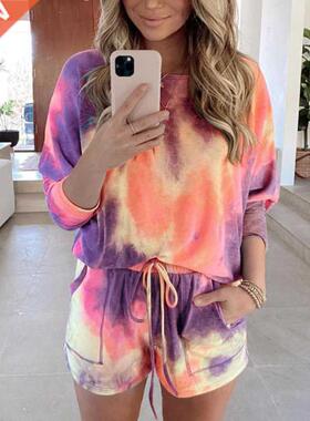 hirigin New Tie Dye Colorful 2Pieces Sets Women Tracksuits C